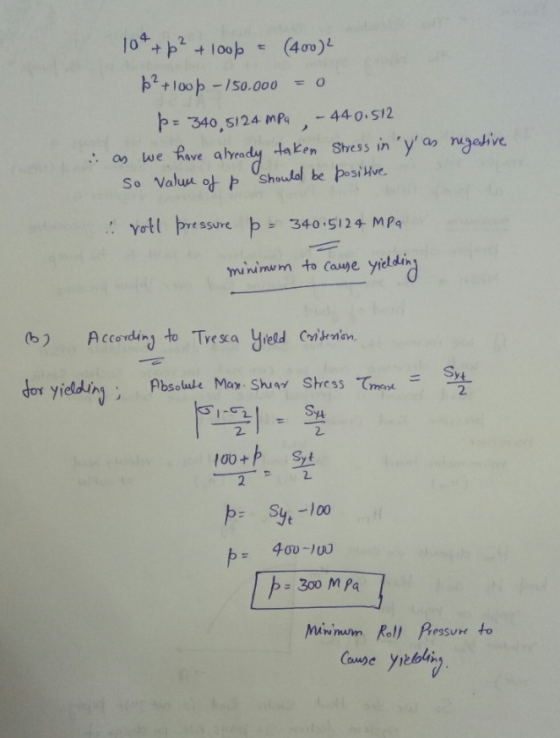 ト2 +100トーノ50.000 。 as we Rdylaken Shess in ya nyahive yrt! İressure p= 34o.si 24 MPq minimum to Caye yield (b) A ccordiny to