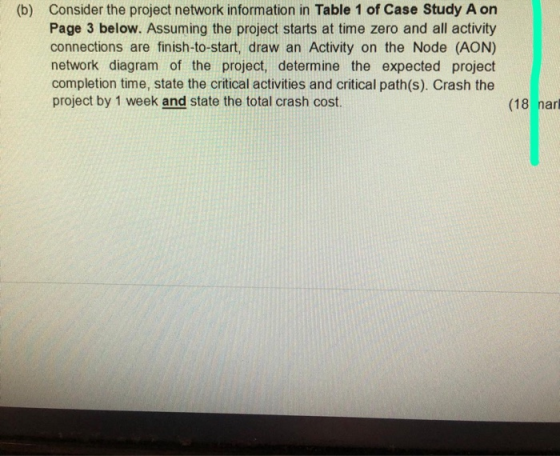 Consider the project network information in Table 1 of Case Study A on Page 3 below. Assuming the project starts at time zero