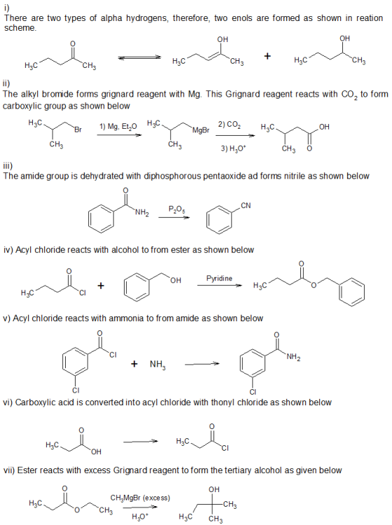 There are two types of alpha hydrogens, therefore, two enols are formed as shown in reation scheme он H3C The alkyl bromide f