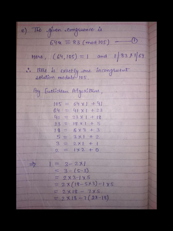 e T given Here, (64, 10s)nd83Isy tee isexactly ee in conghuent selution modulo tos. 64--드 41x1 +23 41.= 23x1 tlg. 23 18 XI 5