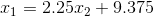 x_1 = 2.25x_2 + 9.375