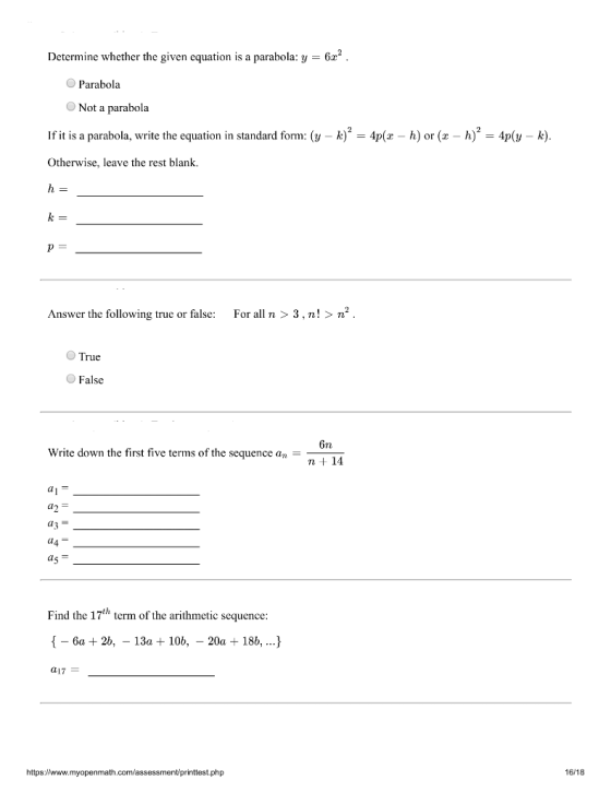 Determine whether the given equation is a parabola: y 6r Parabola ONot a parabola If it is a parabola, write the equation in