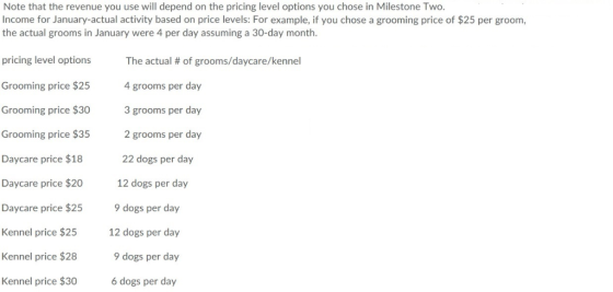 Note that the revenue you use will depend on the pricing level options you chose in Milestone Two. Income for January-actual