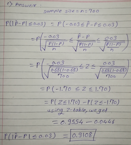 Answen Sample sizeznsToo PU-P ㄑㄧㄡㄑㄧ-0.03 D.68(/-o.63) -p (-1.70 2-1.70) using 2-table we gef