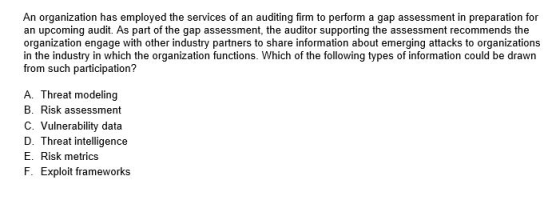An organization has employed the services of an auditing firm to perform a gap assessment in preparation for upcoming audit.
