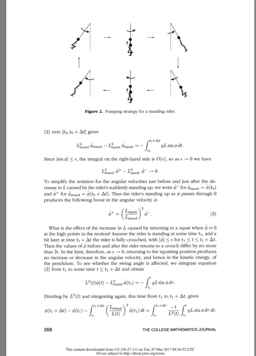 Figure 2. Pumping strategy for a standing rider (2) over to,to At] gives an tand auat- to Since isin ф1S €, the integral on t