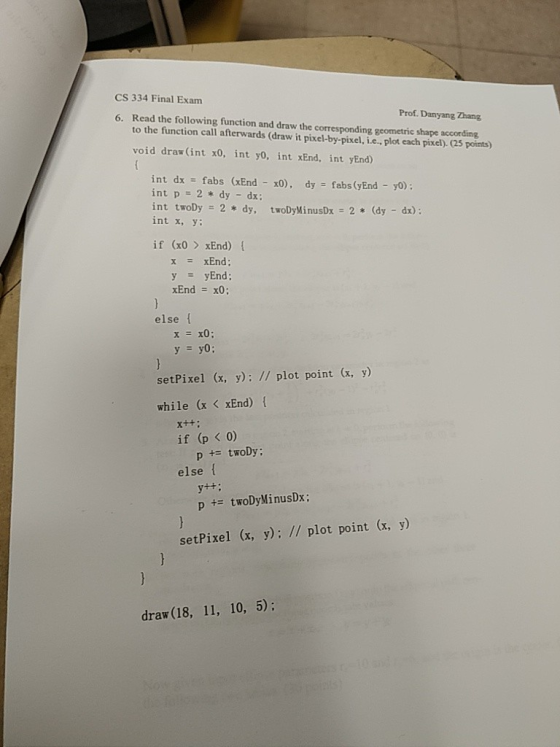 CS 334 Final Exam Prof. Danyang Thang Read the following function and draw the corresponding geometric shape according 6. to