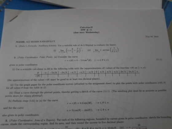 HW # 11 (due next Wednesday) Mo29 NAME: ALI EKBER KARABULUT 1. rs Farmals Auihary Limits). Use a mustalhle nale of de LHopi