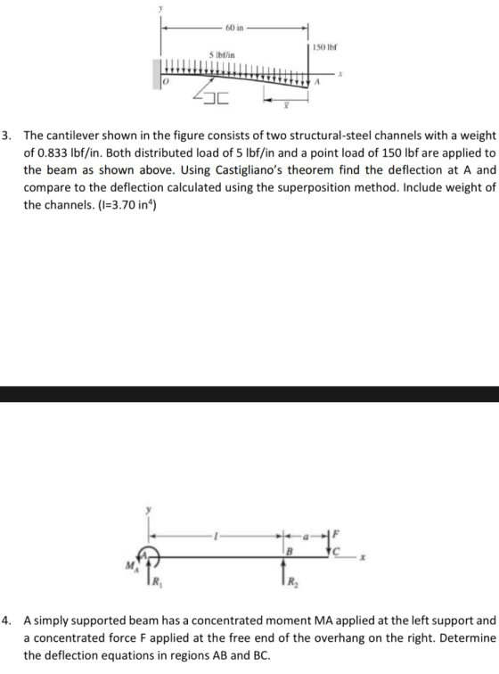 60 in 150 lbf 5 lbf/in 3. The cantilever shown in the figure consists of two structural-steel channels with a weight of 0.833
