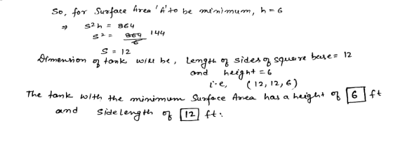 S12 re beue- 12 12, 12, 6 [6] ft The tonk witth he mimimum Su Area has a hugh. amd Side lenh