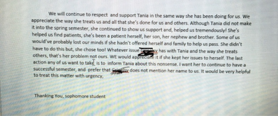 We will continue to respect and support Tania in the same way she has been doing for us. We appreciate the way she treats us