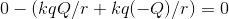 0 - (kqQ/r + kq(-Q)/r) = 0