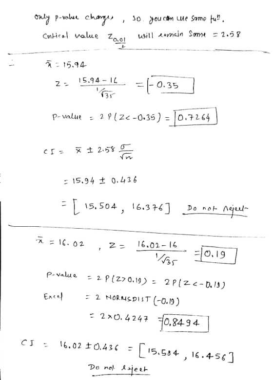 chamyas Only p-valu usill emain Samne- 2.5? CnHcal value Zo.ol えこ15、94 15.94 IL O.35 0.7264 2 P2<-0.35) P- value 15.94 t 0.43