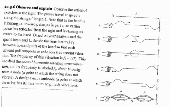 20.3.6 Observe and explain Observe the series of sketches at the right. The puises travel at speed v along the string of leng