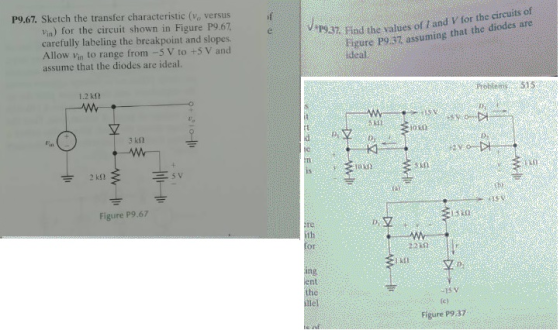 P9.67, Sketch the transfer characteristic (v, versus if in) for the circuit shown in Figure P9.67 carefully labeling the brea