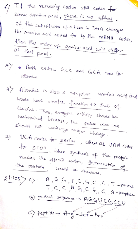 gf礻he substitution c+ a bace In DNA champi the awİnc acid coded fn, by tie mRNA coda, at that pon alaine also a ngn polaro au