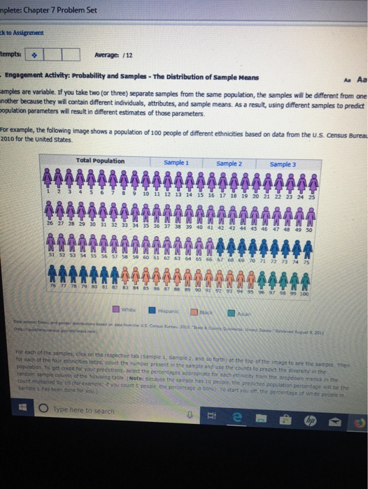 mplete: Chapter 7 Problem Set k to Assignment tempts Average: /12 Aa Aa - Engagement Activity: Probability and Samples- The D