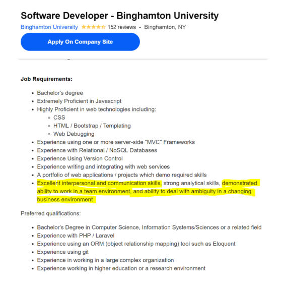 Software Developer Binghamton University Binghamton University 152 reviews - Binghamton, NY Apply On Company Site Job Require