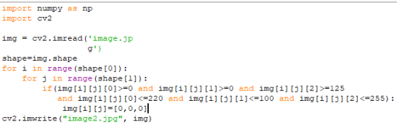import numpy as np import Cv2 img cv2.imread (image.jp shape-img.shape for i in range (shape[0]) for j in range (shape[1]) i
