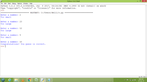 Python 3.6.2 Shell File Edit Shell Debug Options Window Help 8 2017, 04:14:34) [MSC v.1900 32 bit (Intel) ]on win32 Python 3.