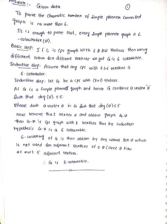 oesGiven data 0 To Prove the chomatic number of simple pannex conrecle oPh is no mno se than 6. ft i. enough to proue ttat, e