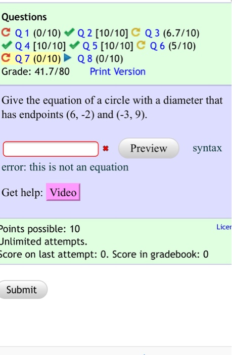 Questions Q 2 [10/10] C Q 3 (6.7/10) Q 5 [10/10] C Q6 (5/10) Q8 (0/10) CQ1 (0/10) Q4 [10/10] C Q7 (0/10) Grade: 41.7/80 Print