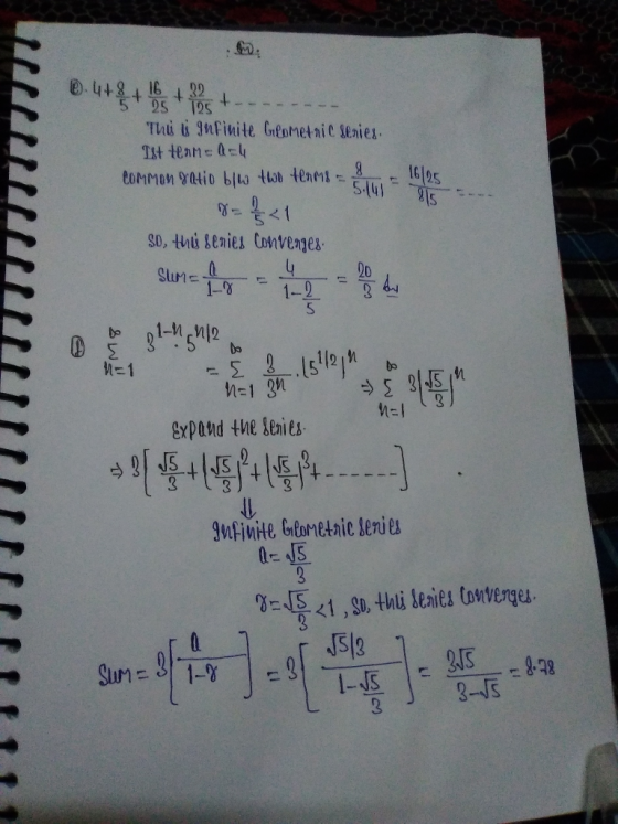 4+8 16 25 Thi gnfinite Geometnie tenies Tst teame au COMMON Yatio blw tob tenms IGs 1 So,thi senies Conveages Slum= 1-9 2D 1-