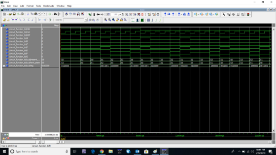 Wave File Edit View Add Format Tools Bookmarks Window Help Wave -Default Msgs erart function-t orcuit_function_tb/RST arcuit