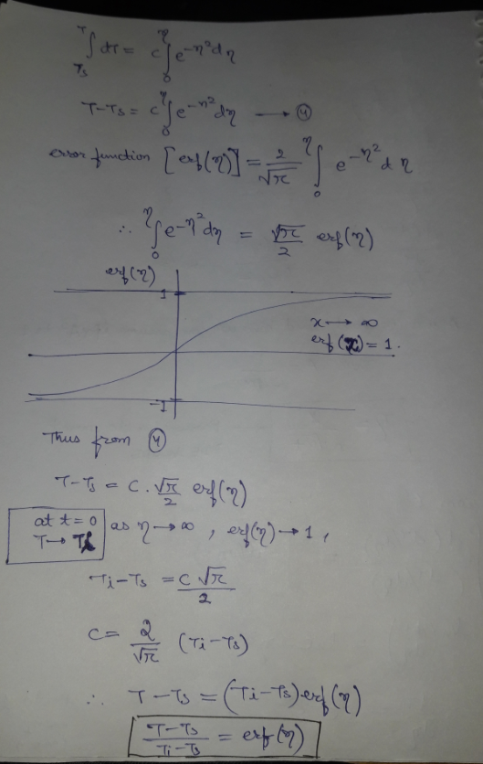 70 T-Ts enckion - e ) erf l Thus at = 0 a 2 TTR Ti-Ts =C 2 Ca (Ti-TA) -TA-T) ) TiIIG