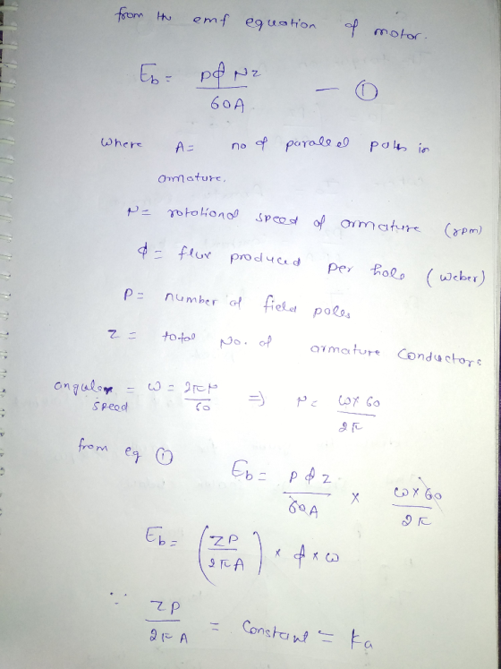 emf eg uaton motor 60A pab in no parale e0 Wher A = ammature Tot040100 oP matr Capm) flur proclucd olo per (weber) fiekat pol