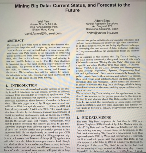 Mining Big Data: Current Status, and Forecast to the Future Albert Bifet Yahoo! Research Barcelona Av. Diagonal 177 Barcelona