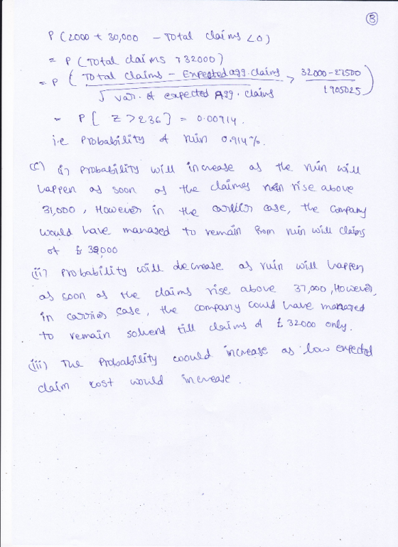 p CLO00大Зо,000 -Total Claim10) t 105b25 i-e- Probability ruin ơ.qiy% Lappen a oon the daima 33000