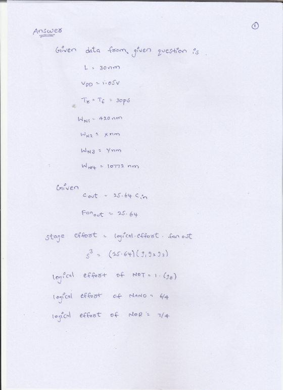 Answeǒ Given data fsom ueston Nut 1077 nm Fanout 25. 64 09/cal effoot of NAND 44