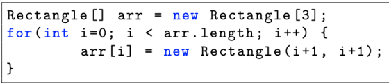 new Rectangle [3] for (int i-0; i < arr.length; i++) { new Rectangle (i+1, i+1) Rectangle ] arr arr [il }