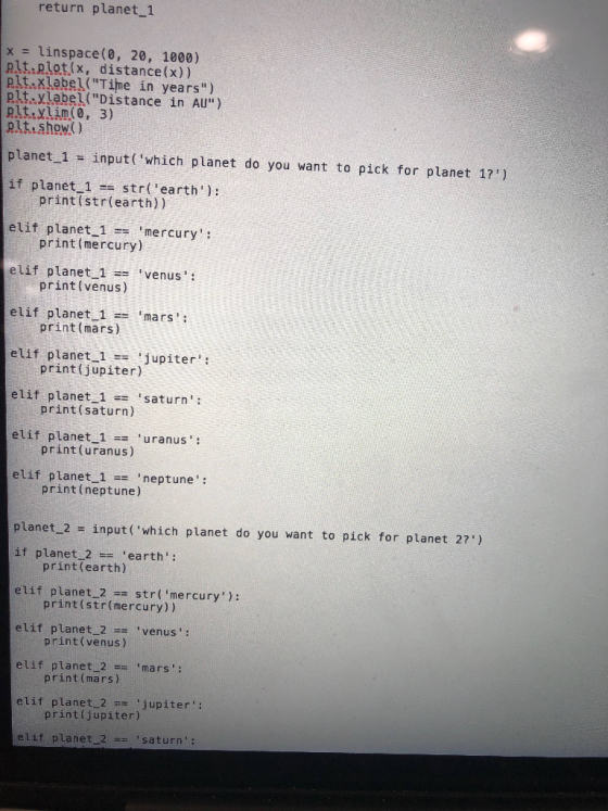 return planet 1 x linspace(0, 20, 1000) plt plotx, distance(x)) plt.xlabel(Time in years) plt.vlabel(Distance in AU) plane