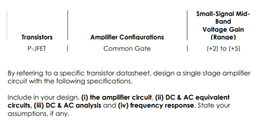 Small-Signal Mid- Band Voltage Gain (Range) Transistors Amplifier Confiaurations +2) to (+5 P-JFET Common Gate By referring t