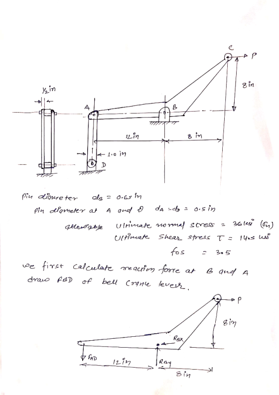 in 4- 2in D Pi coureter ole = 0.65 îm dA c o.sin A qne pin dometer at VIimate mo rmaf sores glenogfe UIinate Shear stresc fos