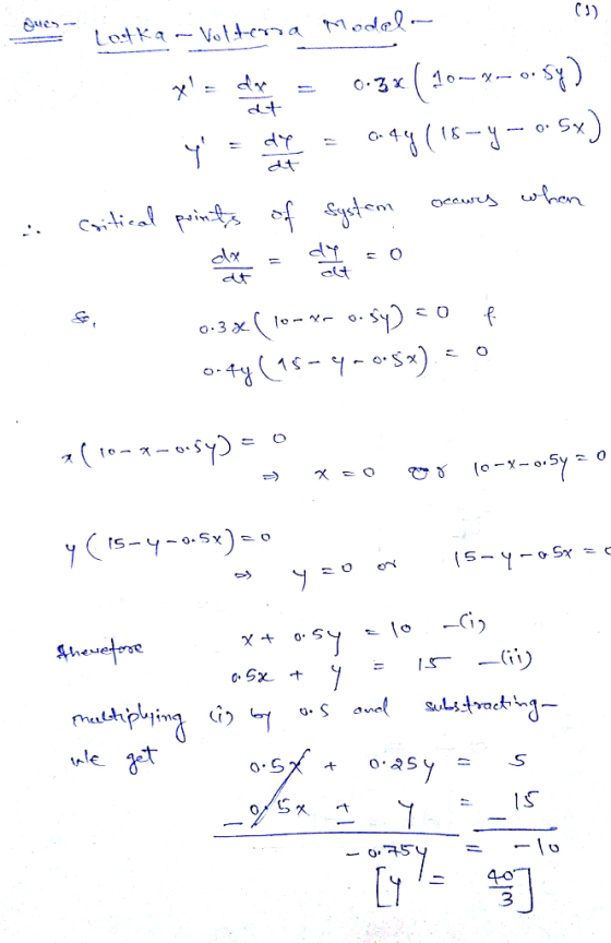 ucs LotKa - Vo}tcxra Model- -4( ) ocawr when fystem Cliapoint ㄷO dt & o-3 41--x) o-Sx yCis-0) 5-y-o Sx = c hevefore + ancl uc