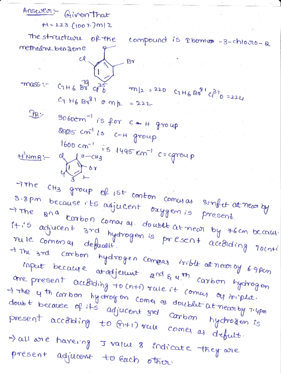 is Tbomu3-chlono- a The structuwu ofthe compound i bcrmum iThe CH3 up Contm tom Comus a sim ot me 3 3pm because *ts odjucent