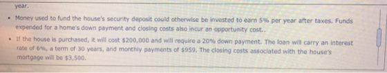 year. Money used to fund the houses security deposit could otherwise be invested to earn 5 % per year after taxes. Funds exp