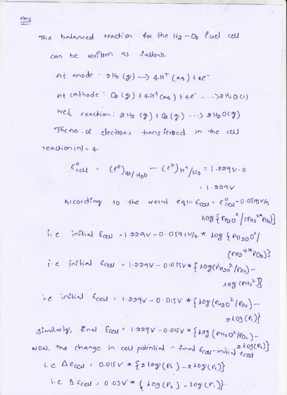 Ihe balaneed readon for the O fuel cel 2- log (f,) Eces
