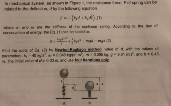 In mechanical system, as shown in Figure 1, the resistance force, F of spring can be related to the deflection, d by the foll