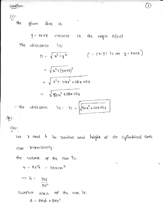 Solucin The ne S: alven j - +8 closest the n oo) The distancS: (x,y) is an y7%+8 2 : .. . The distance is: Dr1,15Δ χ2+112ม