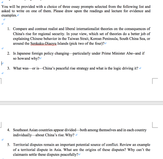 You will be provided with a choice of three essay prompts selected from the following list and asked to write on one of them.