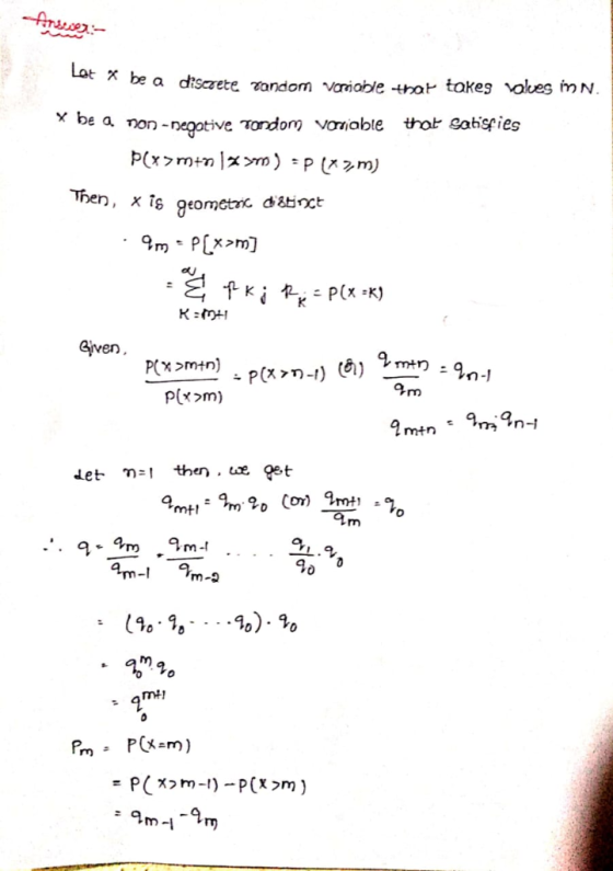 Ar Lot be a discrete tandom aiable that tokes olkes in N that gatispies be a non-negative Tondom) vonable Pxmin m) = p ( 2m)