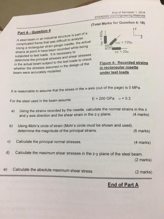 End of Semester 1, 2018 STEN2002 Civil Engineering Materials (Total Mark for Question 4: 18) Part A - Question 4 7 complicate