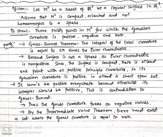 iven: Let M be a regular Sufface in IR and not Subset of R ье а Copaut, oriented Sphere To show:- Theve exsf point in M for w