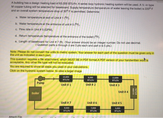 A building has a design heating load of 63,000 BTU/hr. A series loop hydronic heating system will be used. A 2-in type M copp