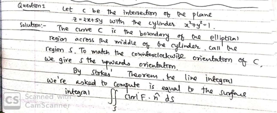 Quetion 1 the intersetom ob Plane he Let c be 22+Sy wrth the yinder Solutron: The the Curve C elliptal Call te across he mid