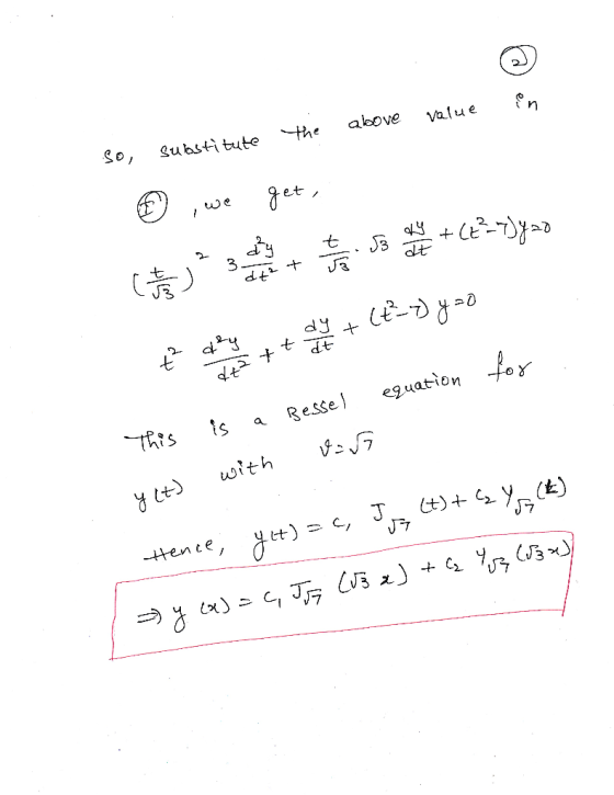 so, substi tute 、the above vat as 3 ,we get 七 七 3 This ts a Besse l eg uation for ут 7